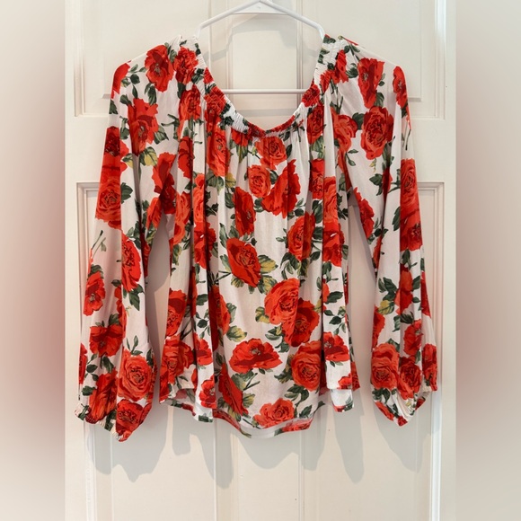 Forever 21 Rose Floral Print Off-the-Shoulder Flowy Top – White/Red – Size S/M - Picture 11 of 16